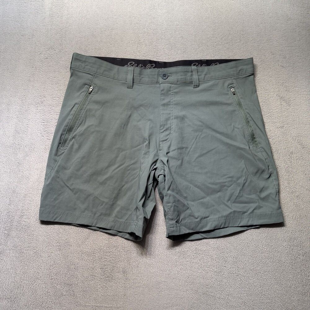 Eddie Bauer Mens Size 40 Chino Hiking Shorts Green Stretch Zip Pockets Outdoor